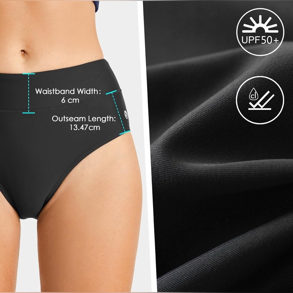 NWT Baleaf Women's Bikini Bottom High Waisted Full Coverage Black in Medium